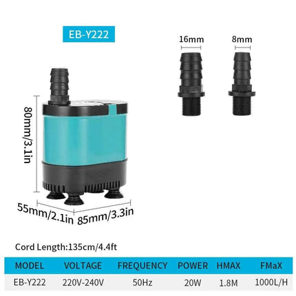 20/35/50/60W Bottom Suction Submersible Pump Fish Tank Water Circulation Pump Small Silent Filter Suction Manure Change Pump