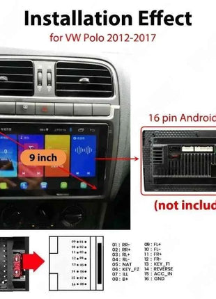 Telaio pannello radio per VW Polo dal 2012 al 2017, adattatore cablaggio, decodificatore CAN Bus, per multimediale Android 16 pin 9"