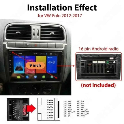 Telaio pannello radio per VW Polo dal 2012 al 2017, adattatore cablaggio, decodificatore CAN Bus, per multimediale Android 16 pin 9"