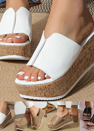 Pantofole con zeppa Scarpe estive per donna Scarpe da spiaggia open toe in pelle Pantofole con plateau Scarpe basse da donna Sandalias De Mujer Verano 2024