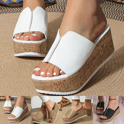 Pantofole con zeppa Scarpe estive per donna Scarpe da spiaggia open toe in pelle Pantofole con plateau Scarpe basse da donna Sandalias De Mujer Verano 2024