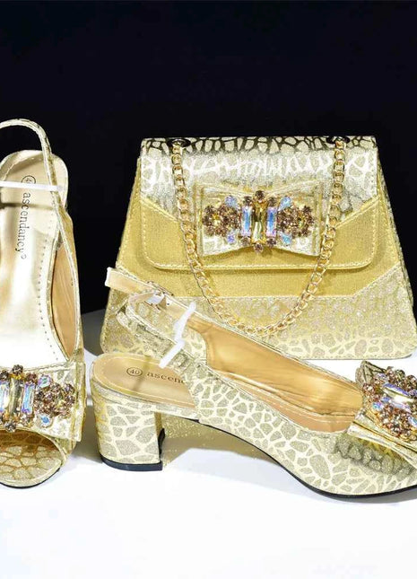 doershow Nuovo arrivo scarpe da sposa africane e set di borse colore verde scarpe italiane con borse abbinate festa da donna nigeriana SMK1-1