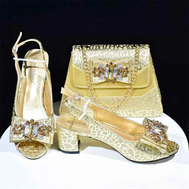 doershow Nuovo arrivo scarpe da sposa africane e set di borse colore verde scarpe italiane con borse abbinate festa da donna nigeriana SMK1-1