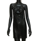 2023 Sexy Clubwear Backless paillettes abito corto per le donne Cocktail Metalic Split Mesh Harness Body Chain Club Low Cut Mini Dress