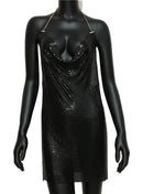 2023 Sexy Clubwear Backless Sequin Short Dress for Women Cocktail Metallic Split Mesh Harness Body Chain Club Low Cut Mini Dress