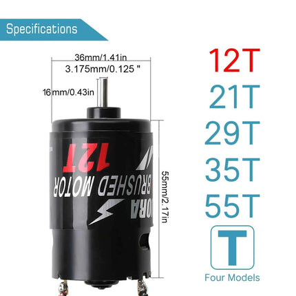 INJORA 550 Brushed Motor Waterproof 12T 21T 29T 35T 55T for 1:10 RC Crawler Axial SCX10 AXI03007 JL 90046 Slash TRX4 TRX6