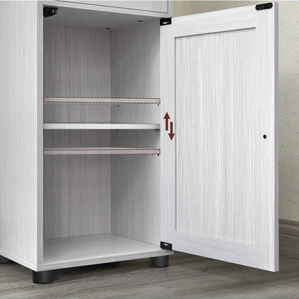 VASAGLE Tall Free Standing Bathroom Cabinet, Slim Cupboard, Glass Door, Adjustable Shelves, Light Grey