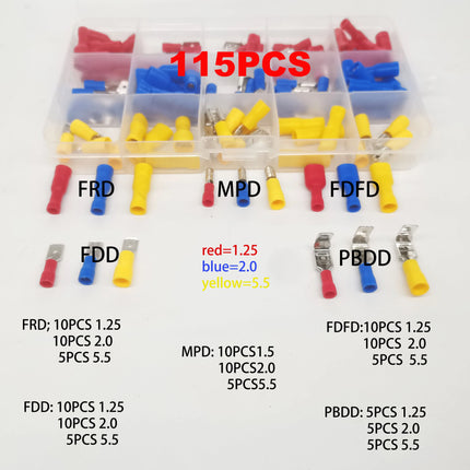 Connettore cavo isolato Cavo elettrico a crimpare Anello di testa a forcella Set anello Cappe a crimpare elettriche Terminali arrotolati Kit assortito