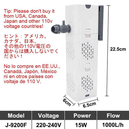 Aquarium Filter Pump Fish Tank Submersible Silent Air Oxygen Aerator Internal Water Pump Aquarium Air Pump Wave Maker 220v