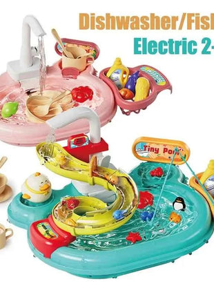 Puzzle per bambini Giochi di imitazione Giocattoli Lavapiatti Giocattoli Regalo Cucina Giocattoli interattivi 2 in 1 Scivolo Pesca Montessori Giocattoli