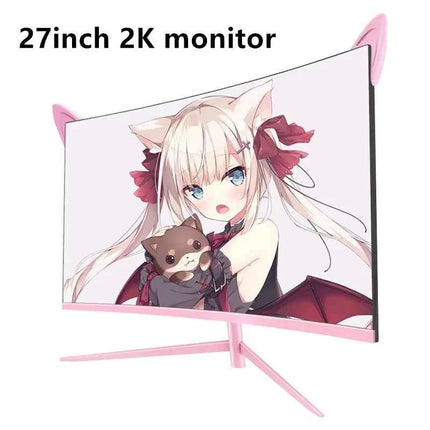 FYHXele 27" Pink Girl curved screen Borderless Gaming office Display FHD/QHD 165HZ VA VESA Low Blue Light&Flicker-Free Monitor