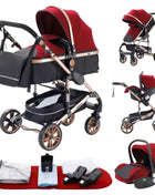 Multifunction 3 in 1 Baby Stroller with Car Seat and Sleeping Basket Baby Pram Lightweight Infant Pushchair Compact Folding Pram