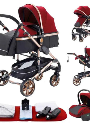 Multifunction 3 in 1 Baby Stroller with Car Seat and Sleeping Basket Baby Pram Lightweight Infant Pushchair Compact Folding Pram