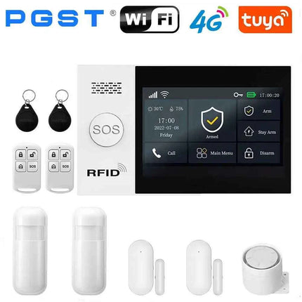 PGST Wireless Home Security Alarm System Tuya GSM 4G WIFI Smart Home 433MHz Smart Life App Control With Alexa