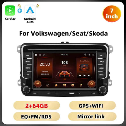 Podofo 6 + 128G 7 ''Car Stereo For VW/PASSAT/CADDY/POLO/BEETLE Multimedia Player Carplay Android Auto Type-C WIFI GPS Car Audio