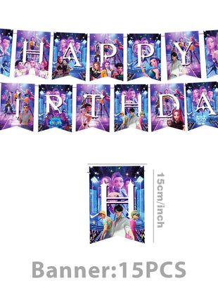 Set Decorazioni per Feste di Compleanno K-Pop, Articoli per Tavola, Palloncini, Bicchieri, Piatti, Tovaglioli, Decorazione per Torta, Striscione, Sacchetto Regalo - Accessori per Feste