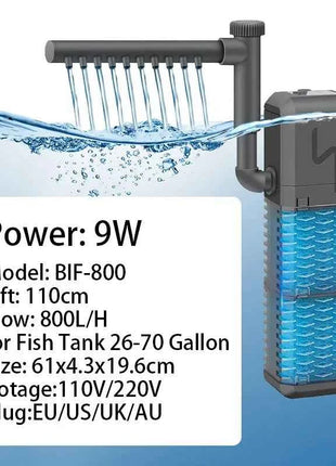 3-IN-1 Aquarium Internal Filter Pump Silent Wave-Maker Submersible Fish Tank Filters Air Oxygen Aerator for Saltwater Freshwater