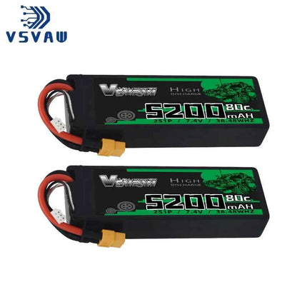 2Pcs VSVAW 2S Lipo Battery 7.4V 80C 5200mAh Hardcase T Plug for 1/8 1/10 RC Car Truck Tank RC Buggy Truggy RC Racing Parts
