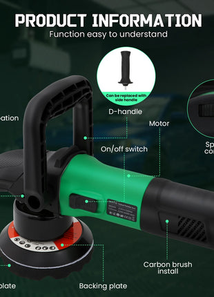 Lucidatrice per auto da 900W, 6 velocità 6500 giri/min, orbitale, con impugnatura a D e impugnatura laterale, per lucidatura, levigatura e sandatura