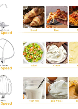 BioloMix 6-speed Kitchen Food Stand Mixer 1200W DC Quiet Motor  6L Stainless Steel Bowl with Cream Egg Whisk Whip Dough Kneader