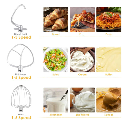 BioloMix 6-speed Kitchen Food Stand Mixer 1200W DC Quiet Motor  6L Stainless Steel Bowl with Cream Egg Whisk Whip Dough Kneader