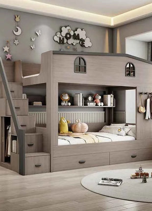 Bunk bed kids with Drawer storage loft double bed Climbing stairs full frames Queen Wooden literas de 2 camas bedroom furniture