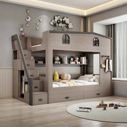 Bunk bed kids with Drawer storage loft double bed Climbing stairs full frames Queen Wooden literas de 2 camas bedroom furniture