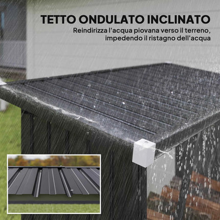 Outsunny Outdoor Log, Outdoor Woodshed in Galvanized Steel, Wooden House Shed with Raised Base and Tilted Roof, Fast Mounted, 0.77m ², 150x66.5x150 cm, Dark Grey