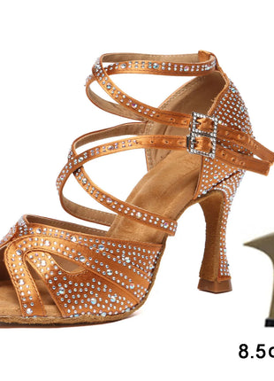 DKZSYIM Women's Latin Dance Shoes with Rhinestones - Salsa and Ballroom