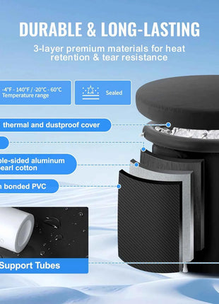 VEVOR Vasca da Bagno di Ghiaccio Lunga 85 cm Vasca per Immersione per Terapia 330 L con Copertura, Barile di Ghiaccio per Recupero, Vasca da Bagno Gonfiabile Pieghevole, Ghiaccio Domestico per Adulti