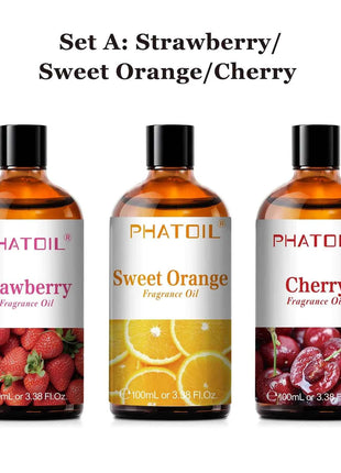 PHATOIL 100ml Aromatherapy Fragrance Oil Coconut & Vanilla Strawberry Cherry Lemon 1/2/3pcs Aroma Oil For Diffuser Candle Making