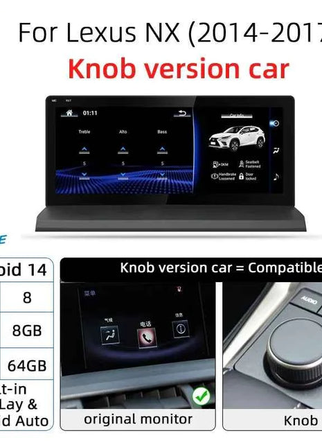 Nunoo Android 14 CarPlay Auto Radio For Lexus NX NX200 NX200T NX300h 2014-2021 Multimedia Navigation GPS DSP 4G WiFi
