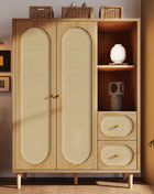 Armadio in legno di quercia stile rustico 161x120x44cm – 2 ante, 2 cassetti, ripiani aperti e asta appendiabiti – Design classico per camera da letto o corridoio – Ampio spazio per vestiti, biancheria e accessori – Co