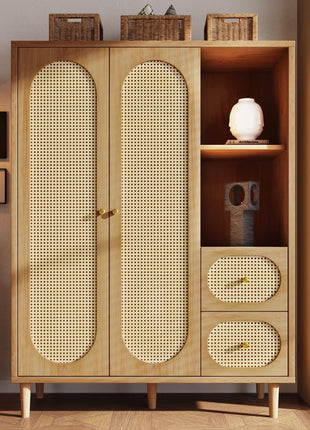 Armadio in legno di quercia stile rustico 161x120x44cm – 2 ante, 2 cassetti, ripiani aperti e asta appendiabiti – Design classico per camera da letto o corridoio – Ampio spazio per vestiti, biancheria e accessori – Co