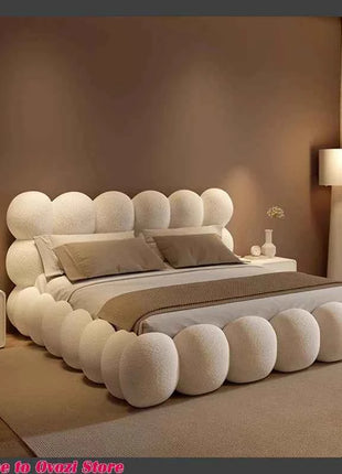 Beauty Cream Cloud Bed Large Size White Rectangle Minimalist Safe Bed Upholstery European Cama Matrimonial Home Furniture
