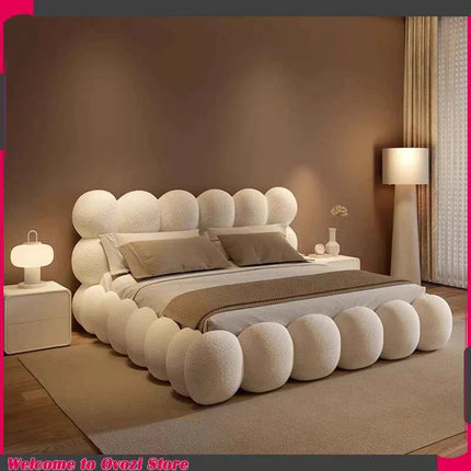 Beauty Cream Cloud Bed Large Size White Rectangle Minimalist Safe Bed Upholstery European Cama Matrimonial Home Furniture