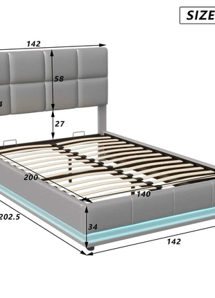 Rosahqnda Hydraulic Double Bed frame 140*190cm with LED Adjustable Headboard Storage bed 140*200cm Cushions bed PU