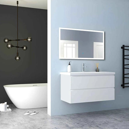 Hanging Bathroom Cabinet With Wash Basin, Width 99x44.5x52 cm, With 2 Drawers, Modern Style Bathroom Cabinet With Cushioned Closure Function, Matte White.