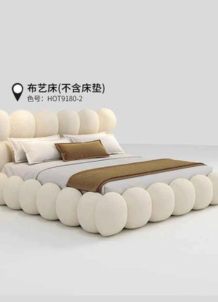 Beauty Cream Cloud Bed Large Size White Rectangle Minimalist Safe Bed Upholstery European Cama Matrimonial Home Furniture