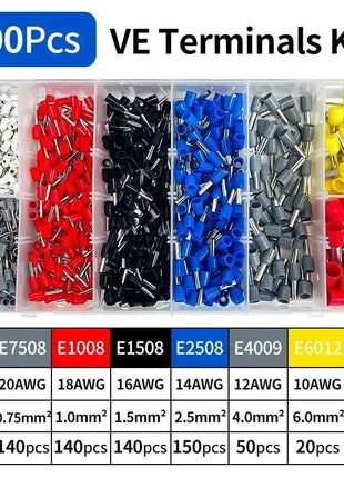 200-1900Pcs Electrical Tube Insulated Terminal VE Tubular Crimp Terminals Wire Cable Connector Ferrules Terminal Connectors