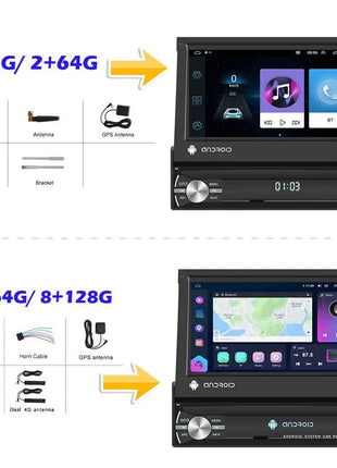 Podofo 1Din 7 ''Car Multimedia Player 8 + 128G 8Core Car Radio Carplay Android Car WIFI GPS Navigation Retractable Screen Stereo