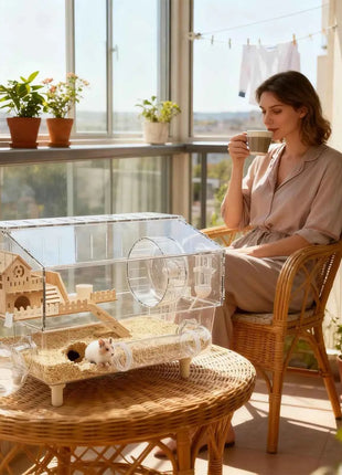 Large Syrian Hamster Cage, Deluxe Double-Layer Hamster Cage, Small Pet Breeding Box, Transparent Acrylic Hamster House