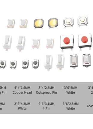100/200/250 Pcs 10 Types Miniature Momentary Tactile Push Button Switch Trigger Combined Kit Suitable for Car Remote Key with Pl