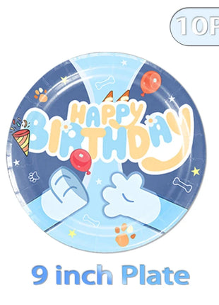 Set di stoviglie usa e getta a tema famiglia Bluey, piatto, striscione, topper per torta, bandierine, palloncini Bingo, decorazioni per compleanno.