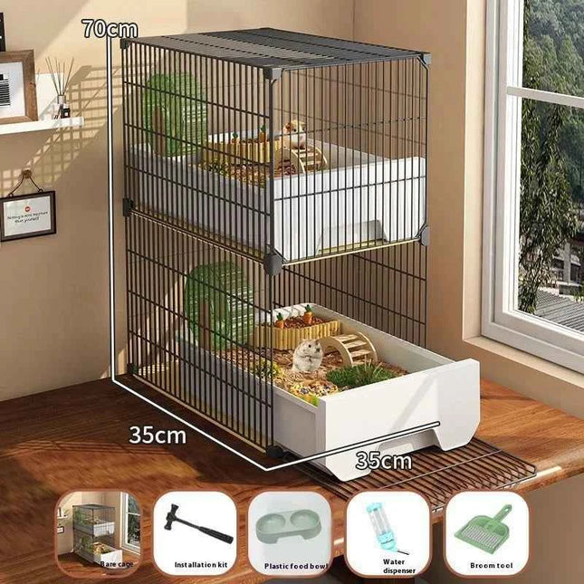 Large Hamster Cage with Easy Clean Drawer Luxury Villa Style for Golden Hamster Fancy Mouse And Dwarf Rat Habitat Decor