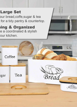 Stainless Steel Bread Box Bread Storage Bin Food Airtight Sealed Canister Coffee Flour Sugar Tea Container Kitchen Storage Box