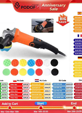 Podofo 1200W Rotary Car Buffer Polisher Waxer Detachable Handle for Boat Car Polishing and Waxing 8800RPM Sponge Rotary Polisher