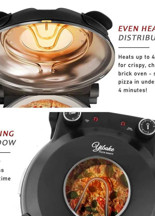 12 Inch Electric Pizza Oven Indoor 1200 Watt Glazed Ceramic Stone Cooker Two-button Precise Temperature Control Heats up 420℃
