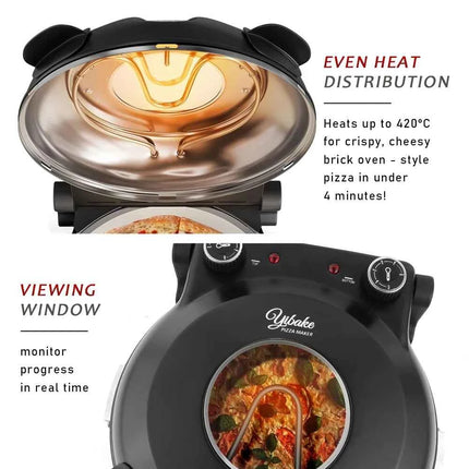12 Inch Electric Pizza Oven Indoor 1200 Watt Glazed Ceramic Stone Cooker Two-button Precise Temperature Control Heats up 420℃