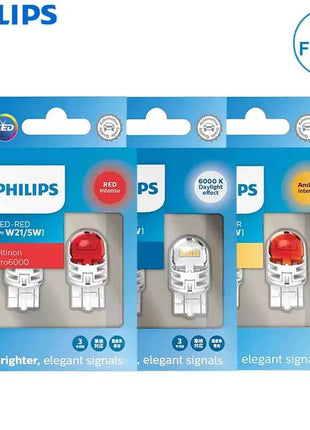 Philips LED W21/5W 7443 T20 Ultinon Pro6000 Red White Amber Two Contacts Original Auto Turn Signal Stop Lamps 11066 Error Free